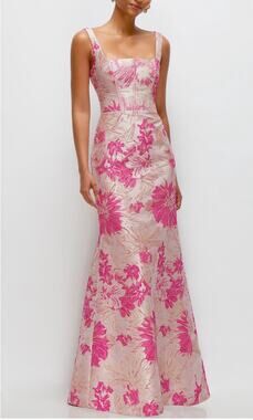 Dessy Collection Hibiscus Square Neck Trumpet Gown Size 4 (NEW with Tags)